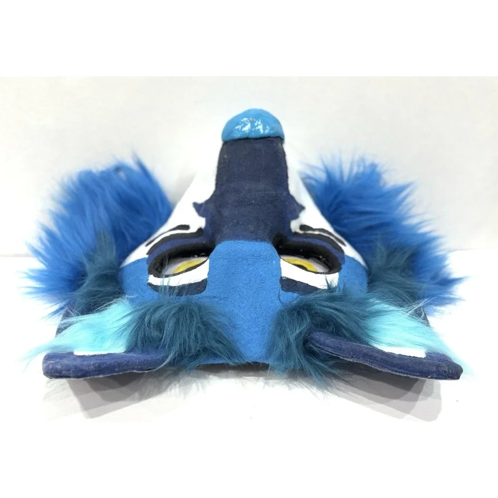 Blue Wolf Fursuit Head Mask Faux Fur Animal Costume Cosplay Character